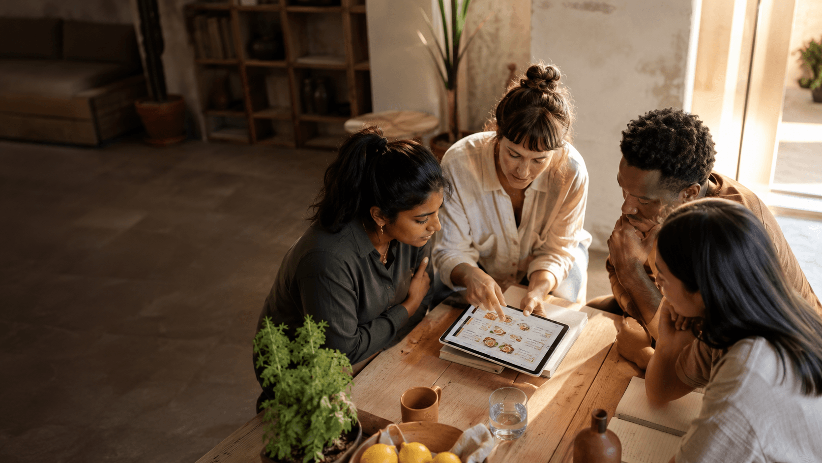 Dietitian and clients reviewing a meal plan together