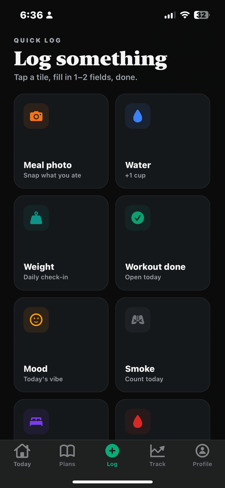 Quick Log interface in the white label app
